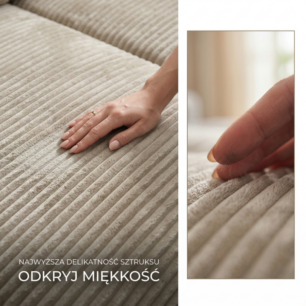 Narożnik sztruksowy Mediolan. Wielki powrót uwielbianych, szerokich prążków